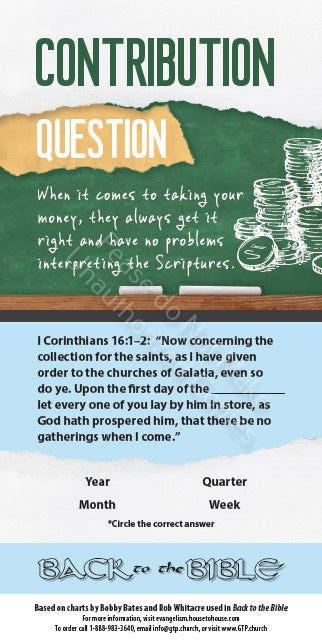 Back to the Bible Communion and Contribution Charts (Pack of 10) Info-Cards or Oversize Bookmarks - Glad Tidings Publishing