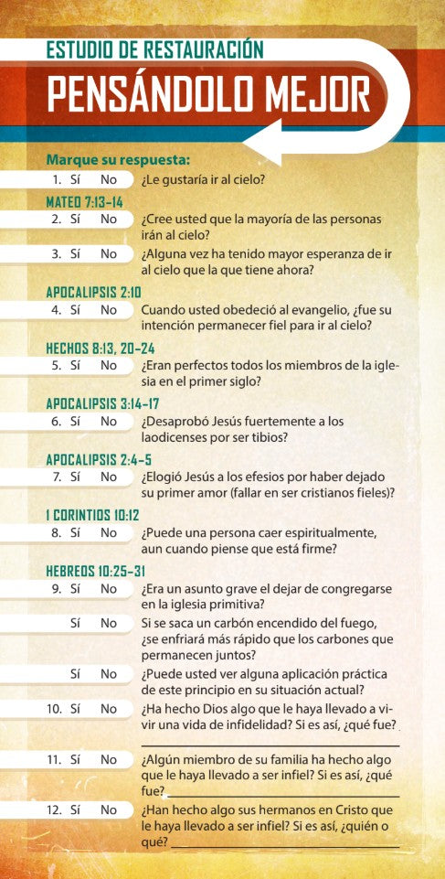 SPANISH Restoration Study - Second Thoughts (Pack of 10) Info-Cards or Oversize Bookmarks - Glad Tidings Publishing
