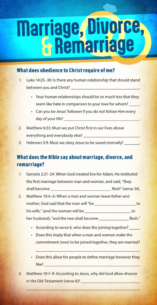 Marriage, Divorce, and Remarriage (Pack of 10) Info-Cards or Oversize Bookmarks