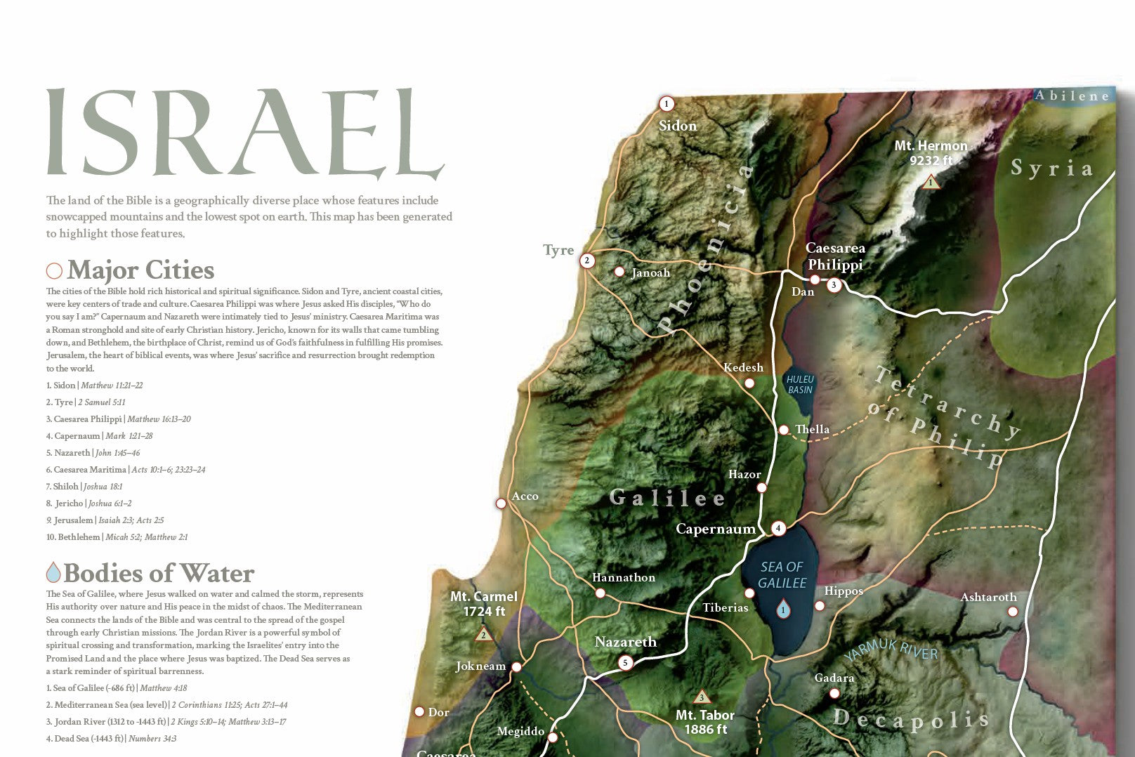 Israel Labelled Map Israel Labeled Topographic Relief Map - Oversized 21 x 58 Door Poster ...