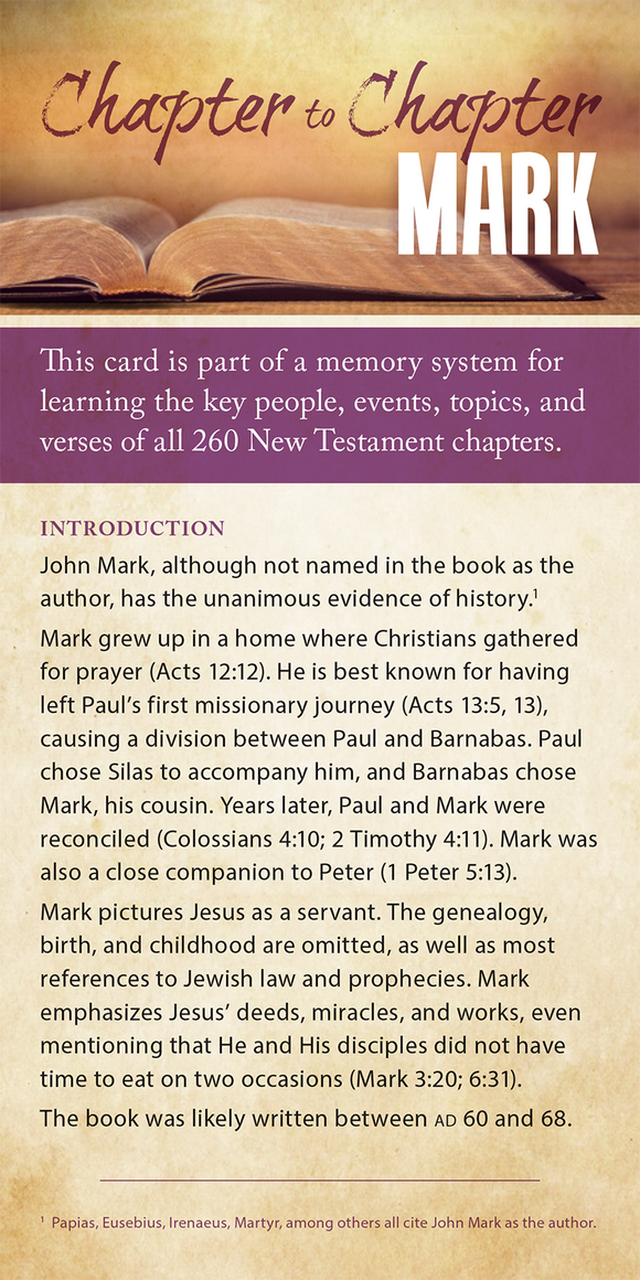 Chapter to Chapter - Mark (Pack of 10) Info-Cards or Oversize Bookmarks - Glad Tidings Publishing