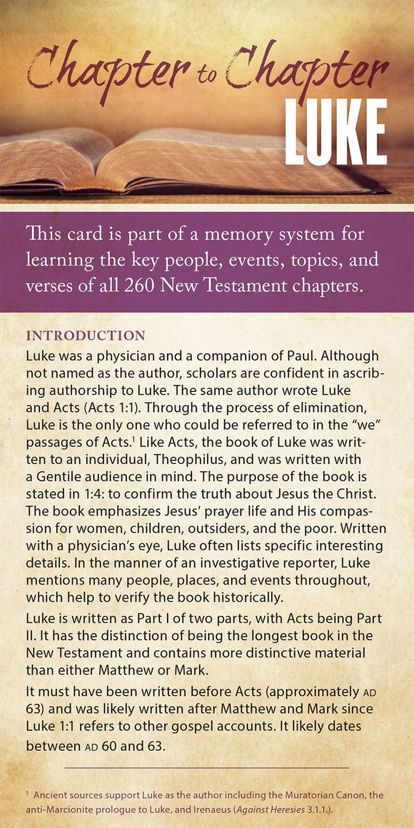 Chapter to Chapter - Luke (Pack of 10) Info-Cards or Oversize Bookmarks - Glad Tidings Publishing