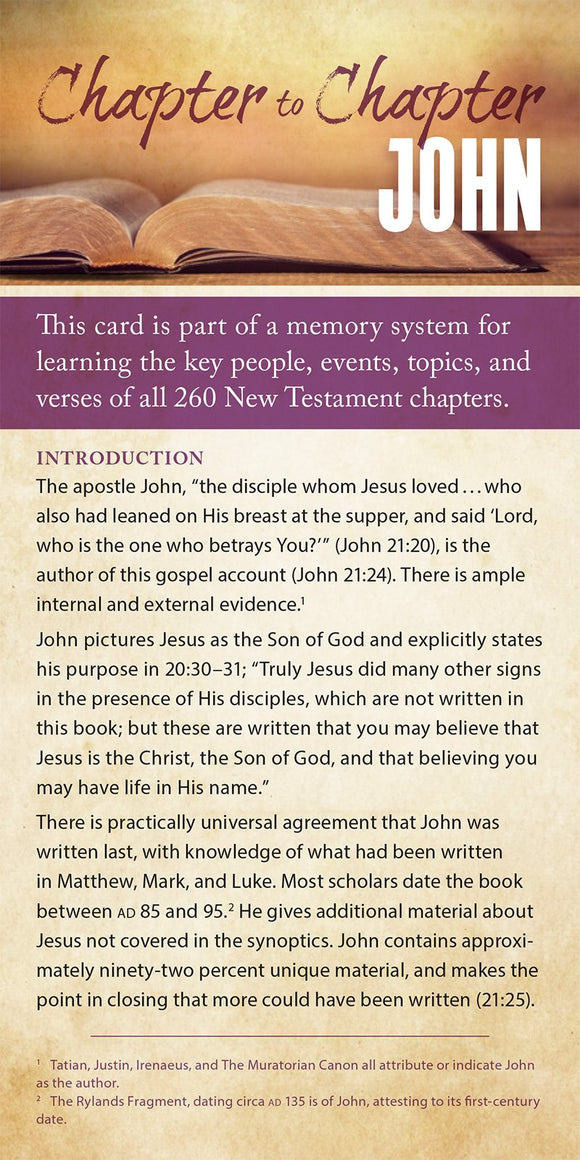 Chapter to Chapter - John (Pack of 10) Info-Cards or Oversize Bookmarks - Glad Tidings Publishing