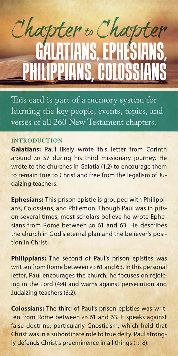 Chapter to Chapter - Galatians, Ephesians, Philippians, Colossians (Pack of 10) Info-Cards or Oversize Bookmarks - Glad Tidings Publishing