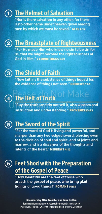 The Whole Armor of God (Pack of 10) Info-Card or Oversized Bookmark ...