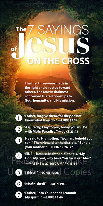 The Seven (7) Sayings of Jesus from the Cross (Pack of 10) Info-Card or Oversized Bookmark - Glad Tidings Publishing