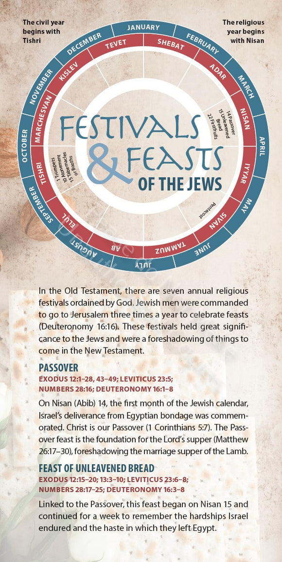 Festivals & Feasts of the Jews (Pack of 10) Info-Cards or Oversize Bookmarks - Glad Tidings Publishing